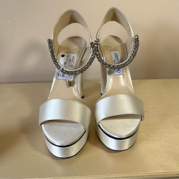 Jimmy Choo Ivory White Satina Platform Sandals 40.5 - Picture 5 of 16